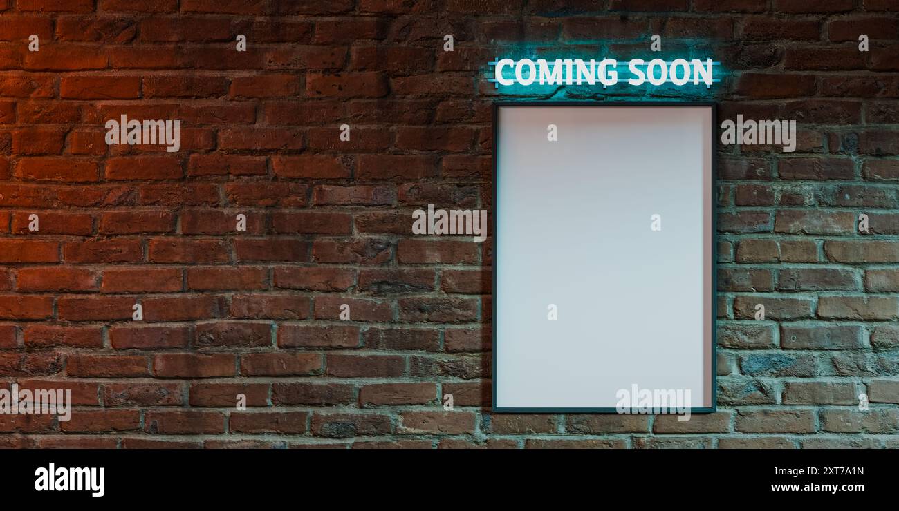 copy space poster mockup for motion picture with red bricks. 3d rendering Stock Photo