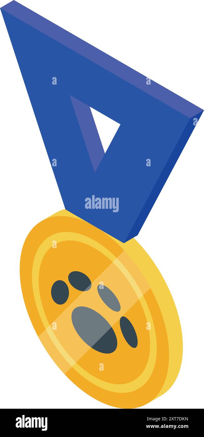 Shiny gold medal hanging with a blue ribbon featuring a paw print, perfect for representing a pet competition award Stock Vector