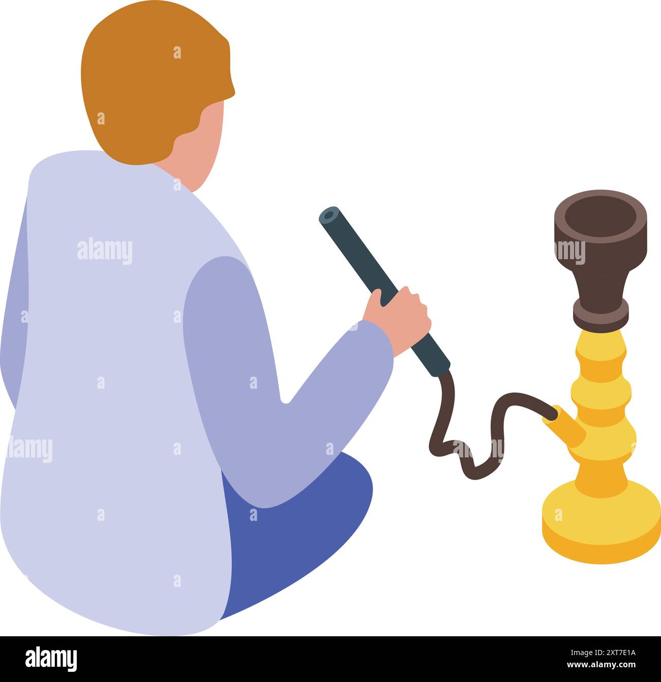 Young man smoking hookah isometric icon vector illustration Stock Vector