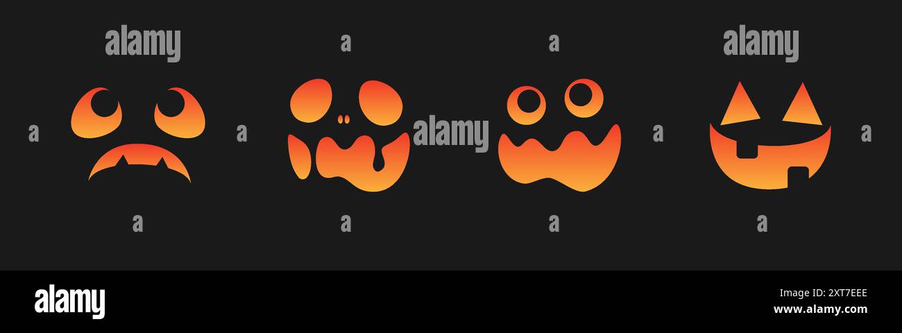 Scary Monster Faces Set. Jack O Lantern Face Halloween Pumpkin Icon ...
