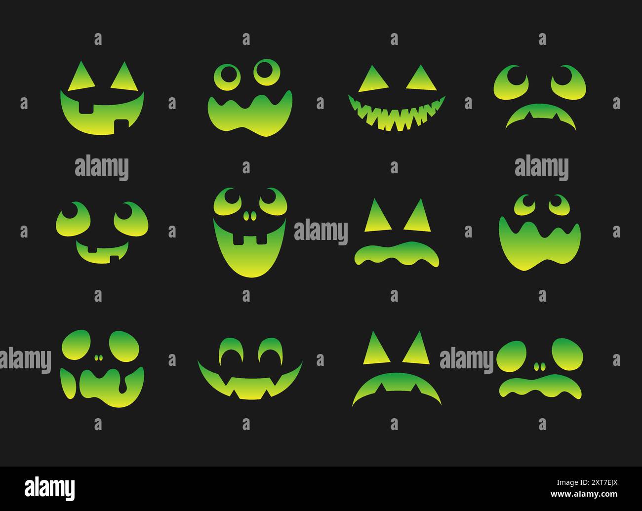 Scary Monster Faces Set. Jack O Lantern Face Halloween Pumpkin Icon ...