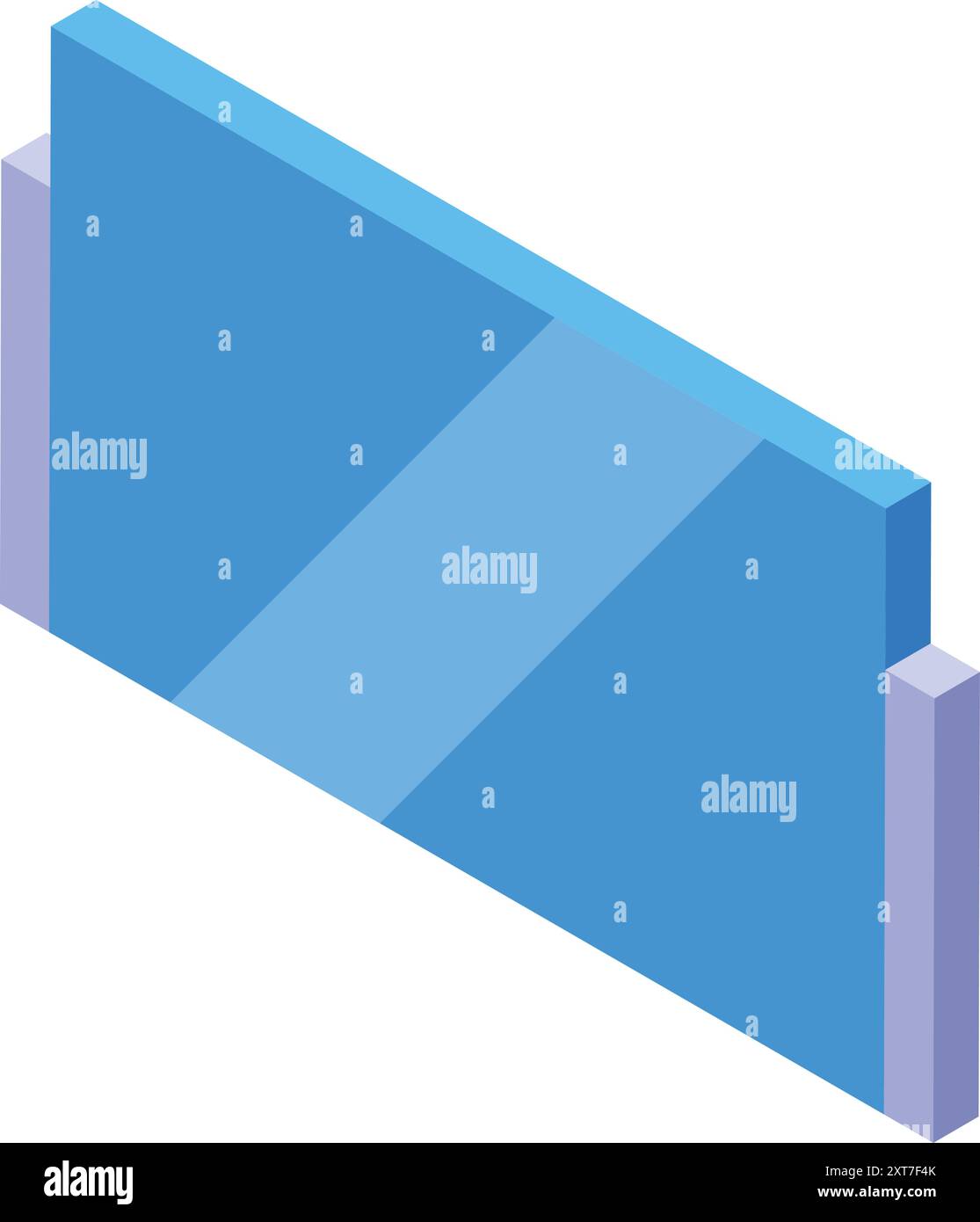 Isometric blue glass panel creating a modern partition wall for office space Stock Vector