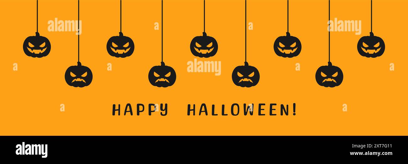 Happy Halloween banner or border with jack o lantern pumpkins ...
