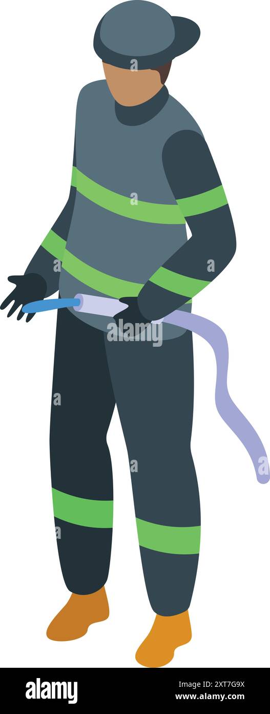 Fireman is holding a fire hose, ready to extinguish a fire Stock Vector ...