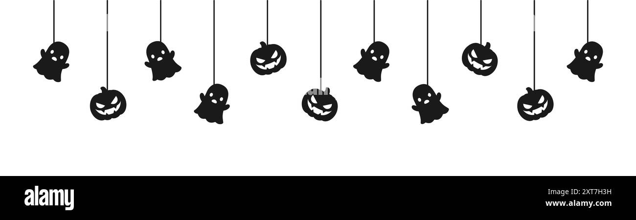 Happy Halloween banner or border with black ghost and jack o lantern ...