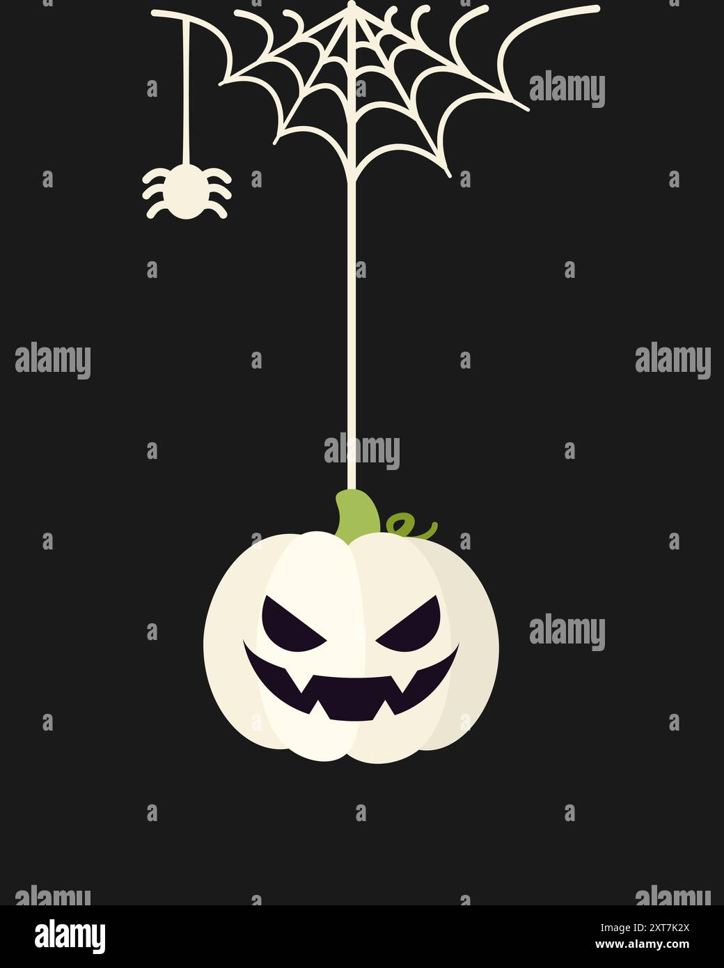 Jack O Lantern Evil Pumpkin Hanging on a Spider Web, Happy Halloween ...