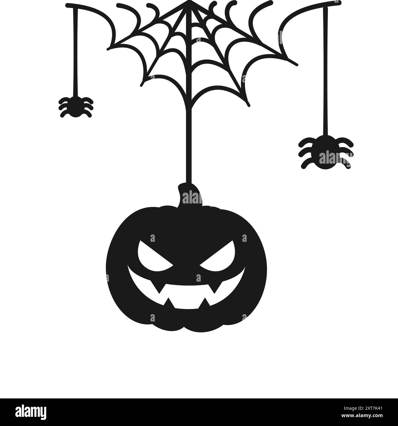 Jack O Lantern Evil Pumpkin Hanging on a Spider Web Silhouette, Happy ...