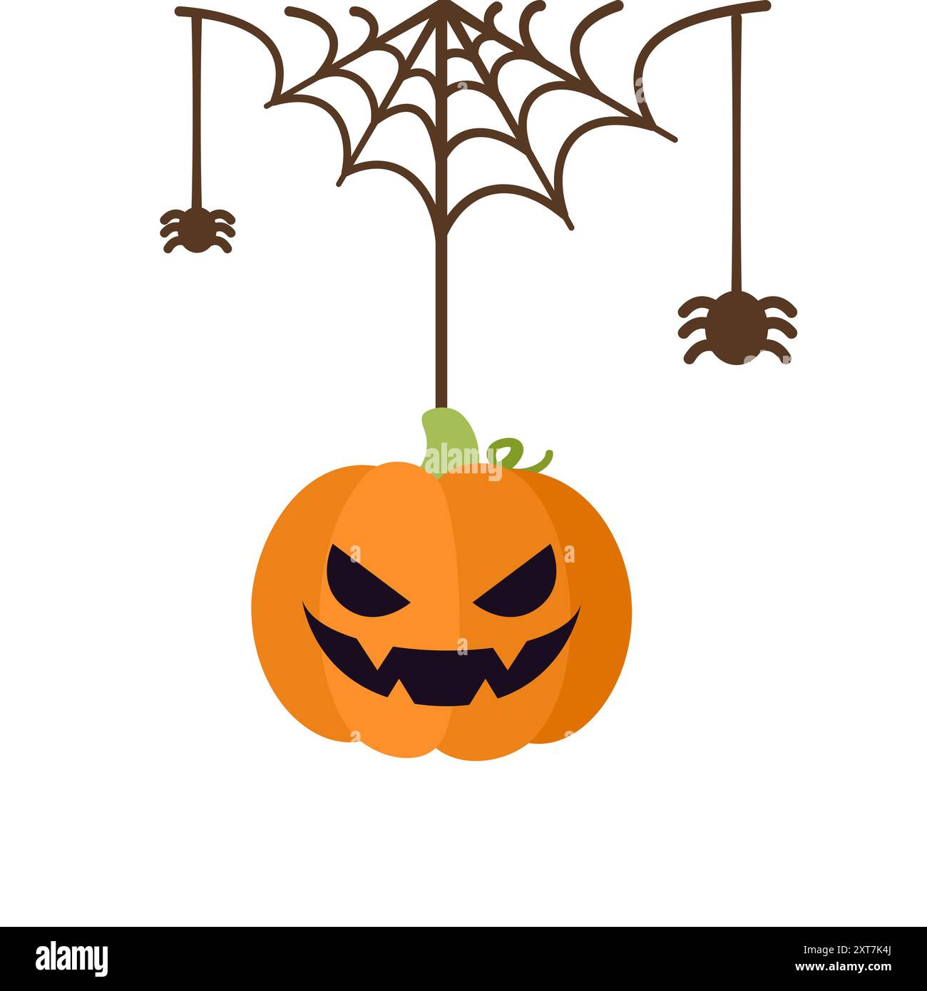 Jack O Lantern Evil Pumpkin Hanging on a Spider Web, Happy Halloween ...