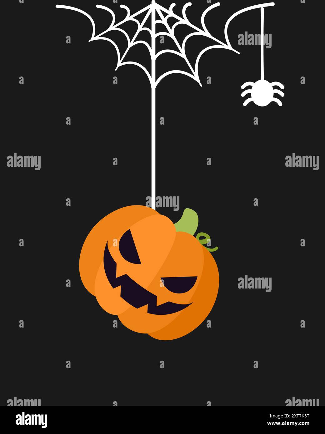 Jack O Lantern Evil Pumpkin Hanging on a Spider Web, Happy Halloween ...