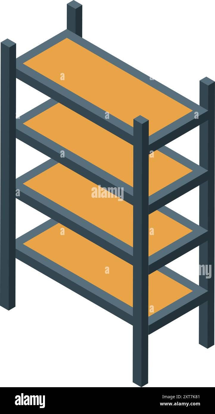 Empty four tier storage shelf standing in isometric view Stock Vector