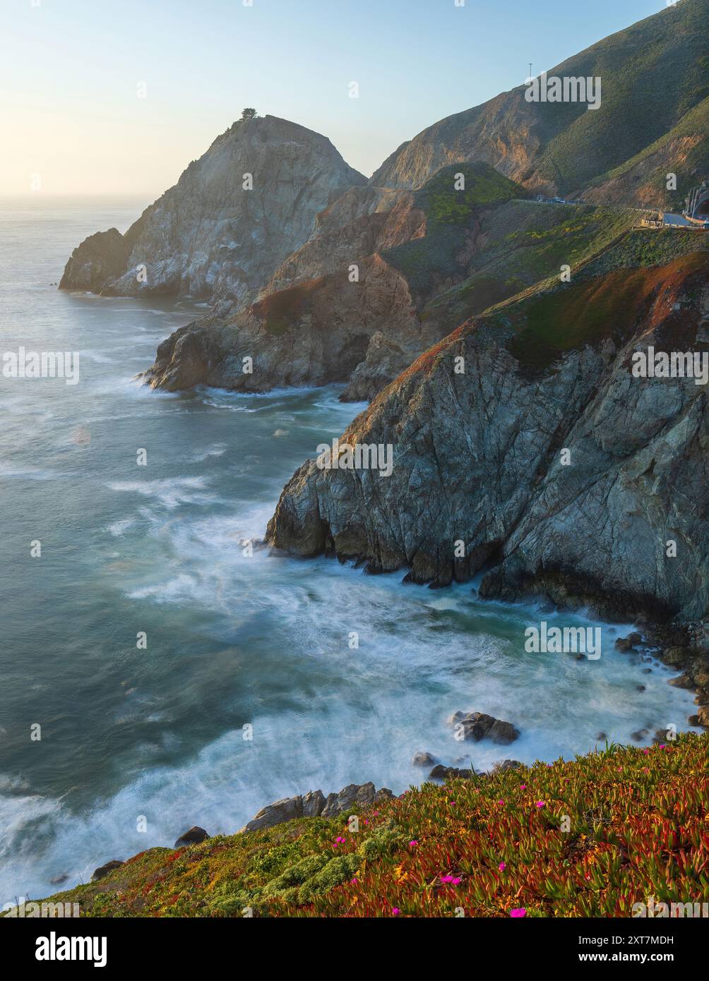 The sheer cliffs of Devil's Slide promontory, San Mateo Coast ...