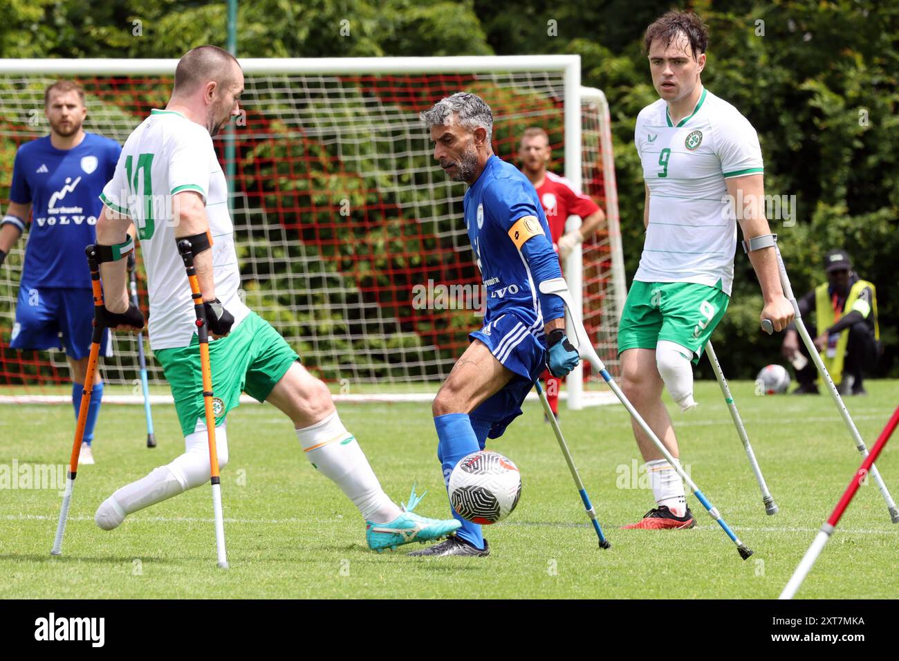 Israel (blue) vs Ireland (White and green) European Amputee Football Championship Euro 2024 France. The EAFF European Championships was played in Haut Stock Photo