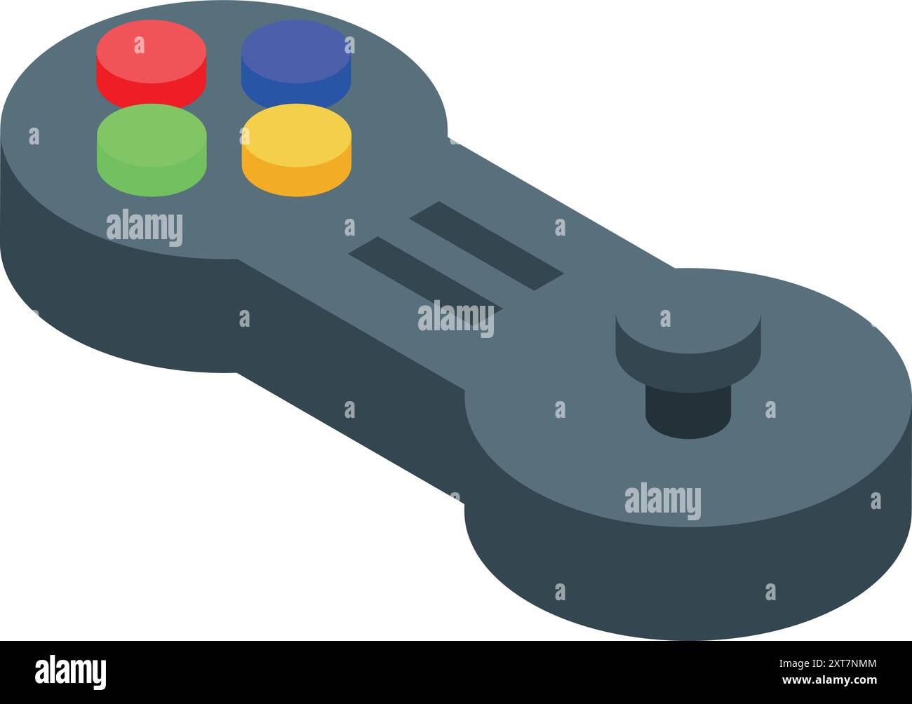 Gray gamepad with colored buttons is lying down isometrically Stock Vector