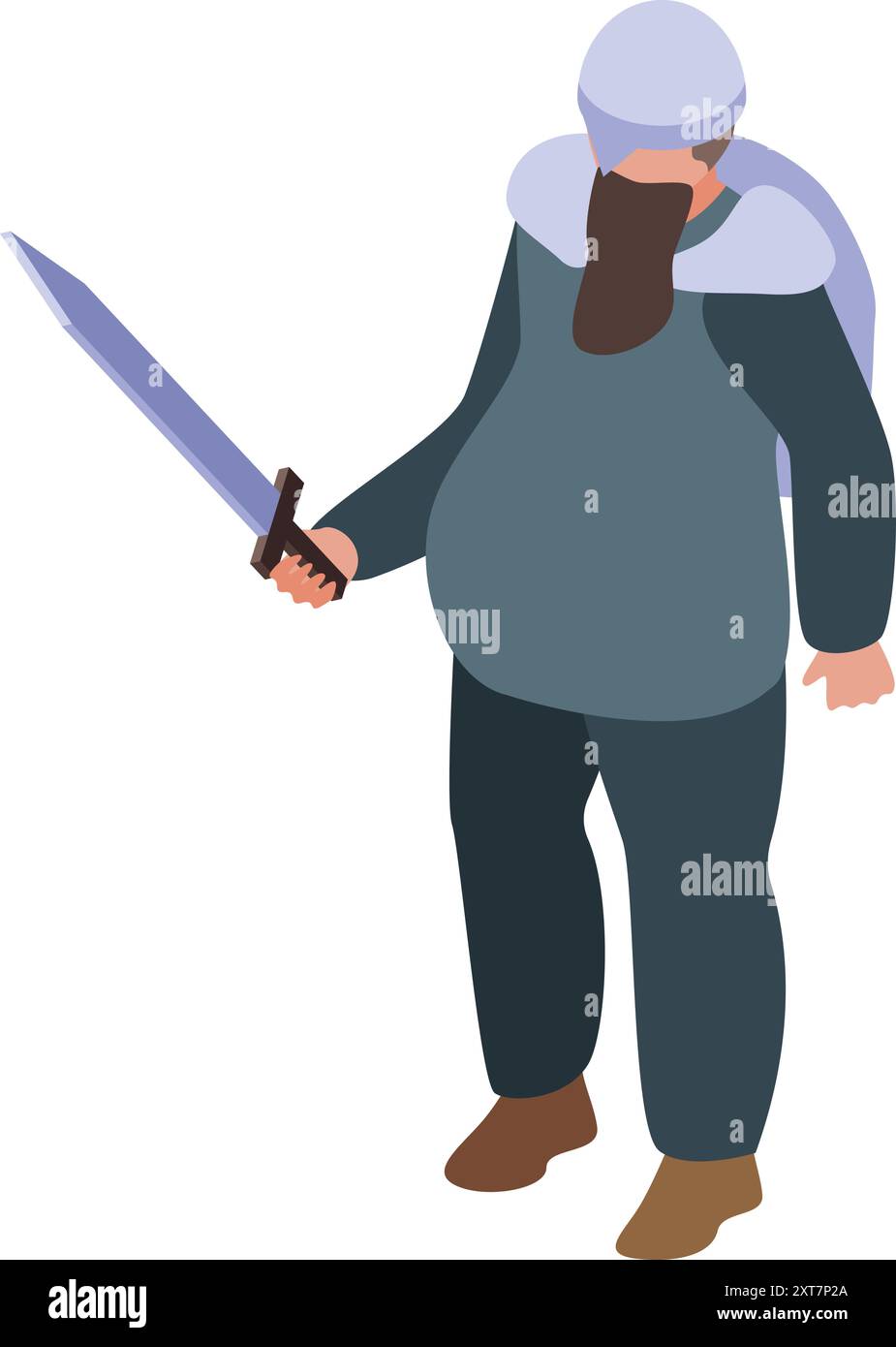 Medieval warrior holding a sword, ready for battle Stock Vector