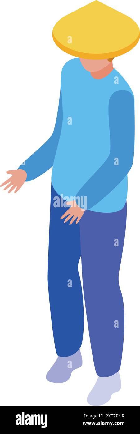 Isometric style icon depicting a vietnamese farmer wearing traditional ...
