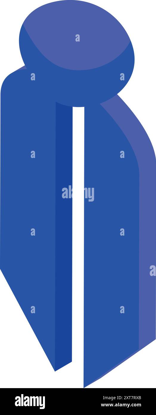 Abstract blue geometric shape with rounded top standing on plain white ...