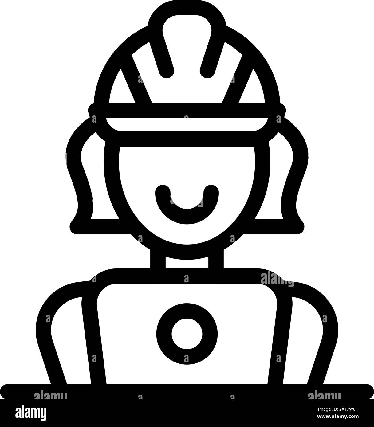 Line art icon of a happy female construction worker wearing a hard hat ...