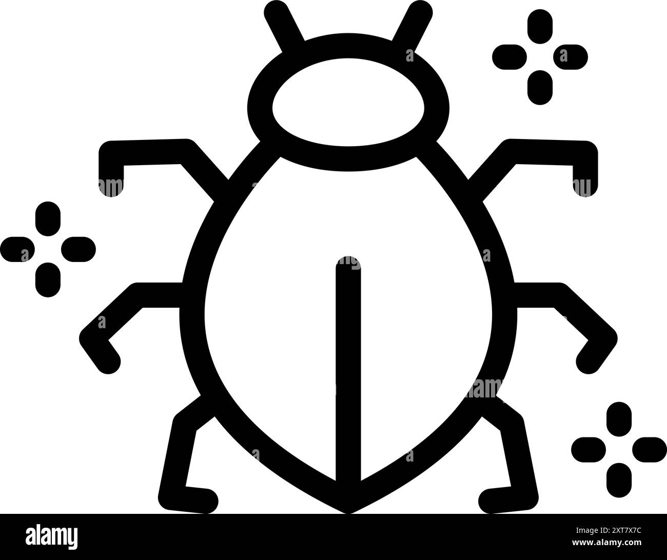 Simple black and white line art icon of a bug, with a few pixels ...