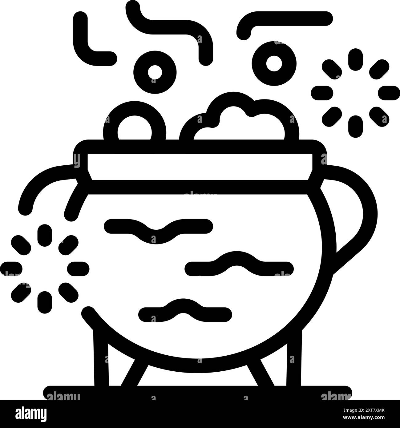 Line art icon of a steaming cauldron, perfect for projects related to magic, witchcraft, and fantasy Stock Vector