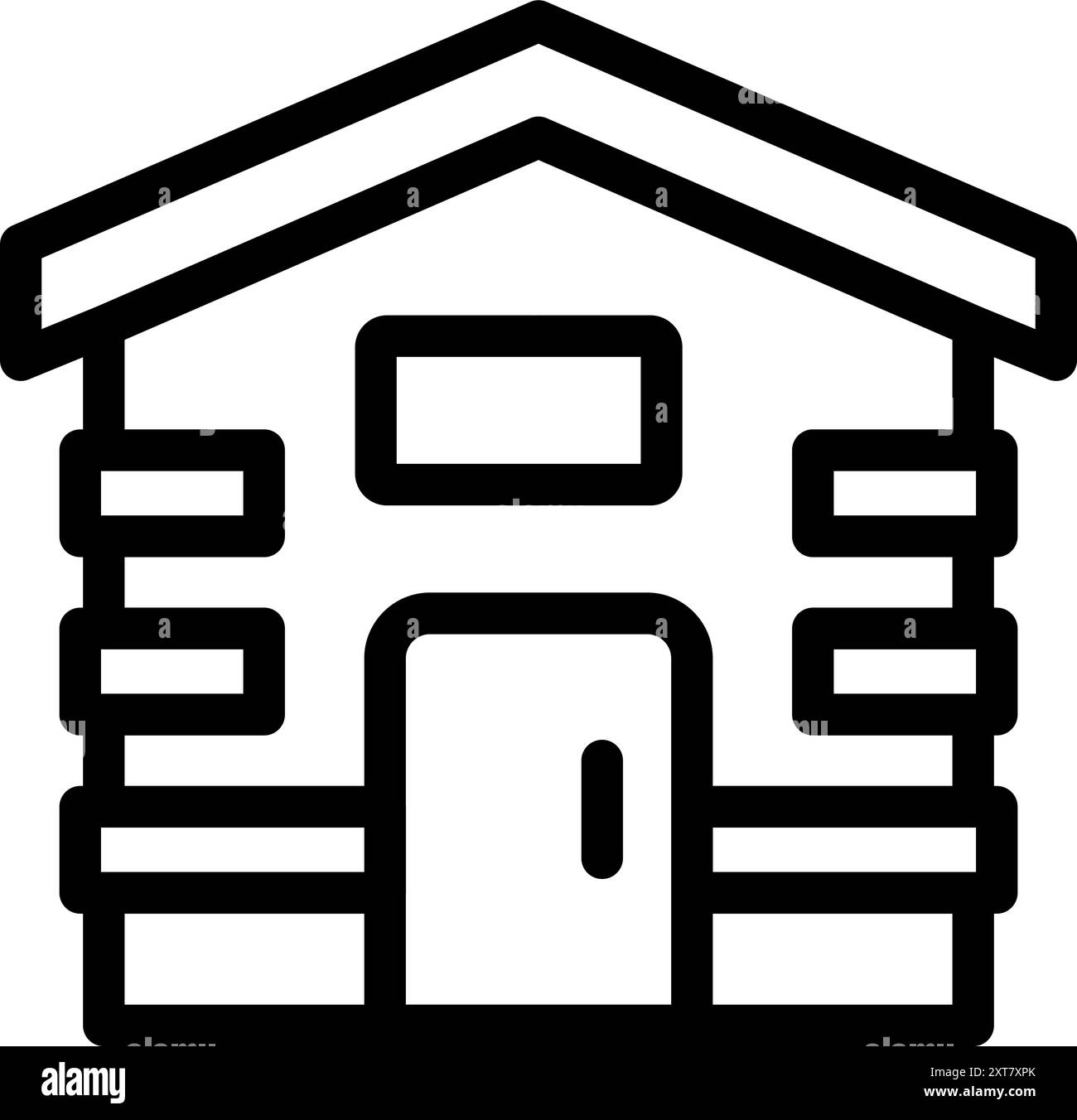 Simple black and white icon of a small wooden house with a porch and a ...