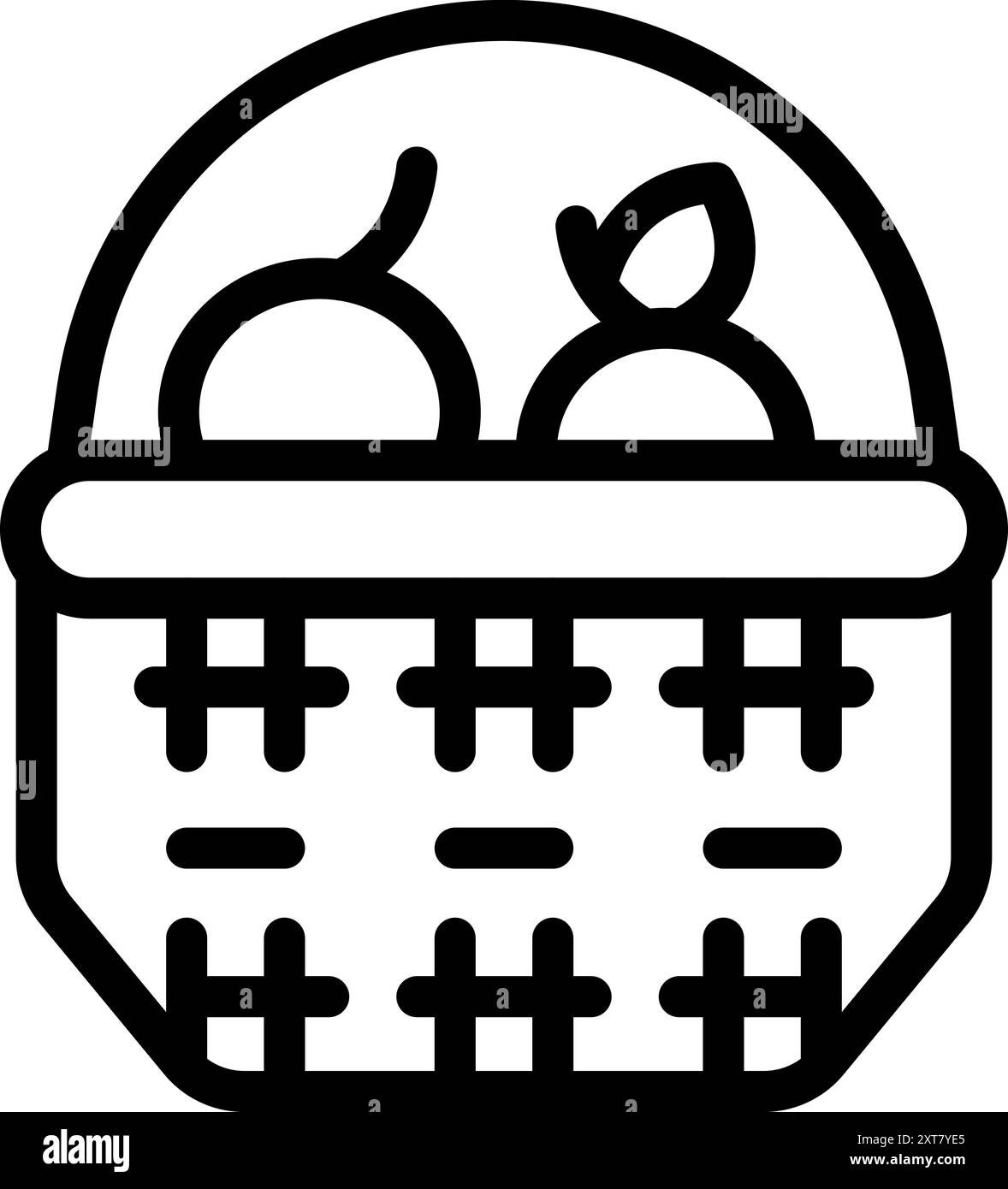 Simple, bold line icon of a wicker basket holding two apples Stock ...