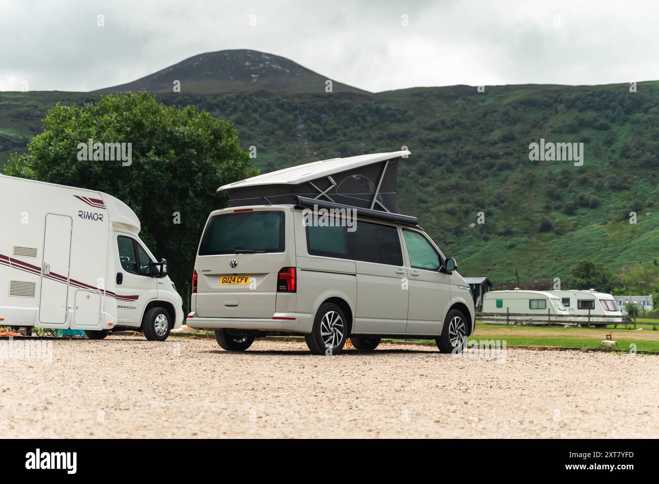 A VW California Campervan Parked up at Campsite in Scotland Stock Photo ...