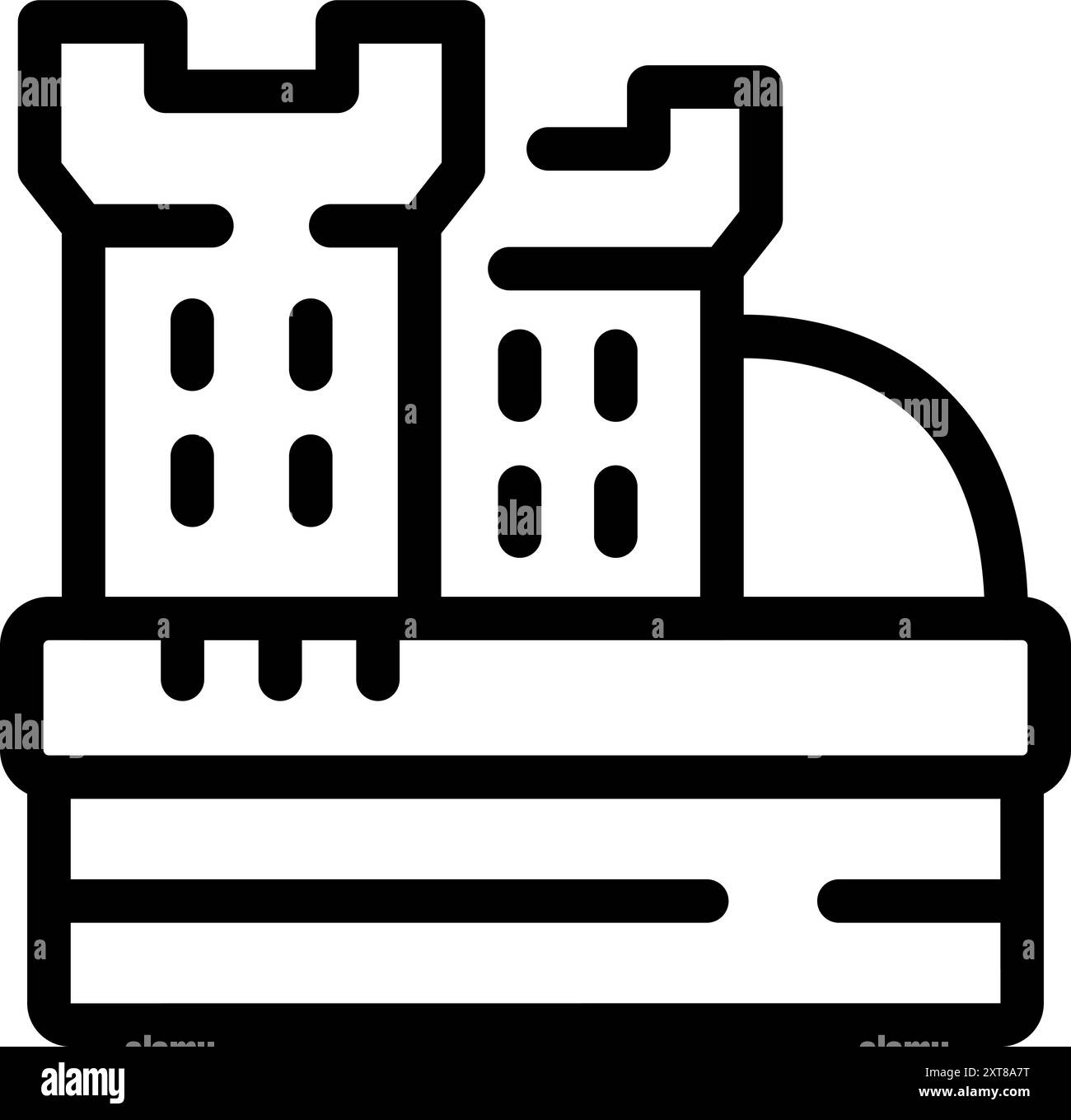 Medieval castle standing on hill surrounded by protective wall icon Medieval castle standing on hill surrounded by protective wall icon