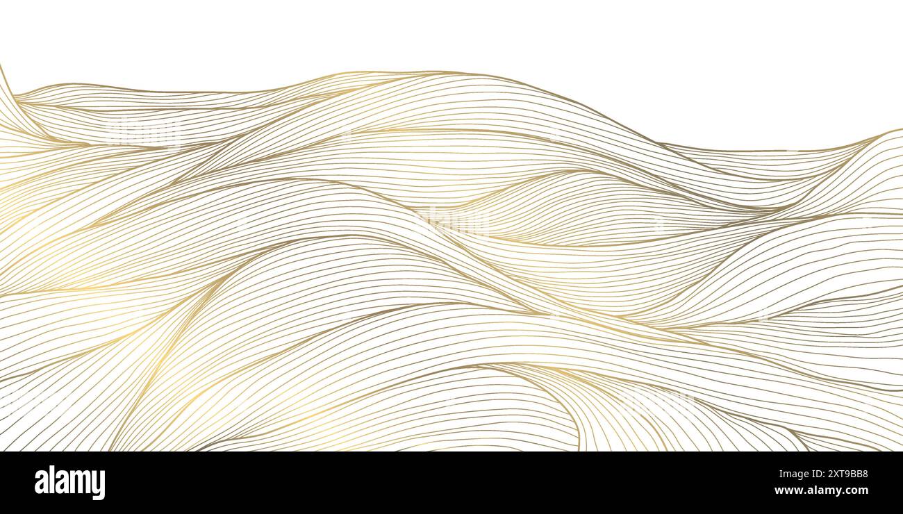 Vector line wave japanese pattern, art nature background. Gold on white ...