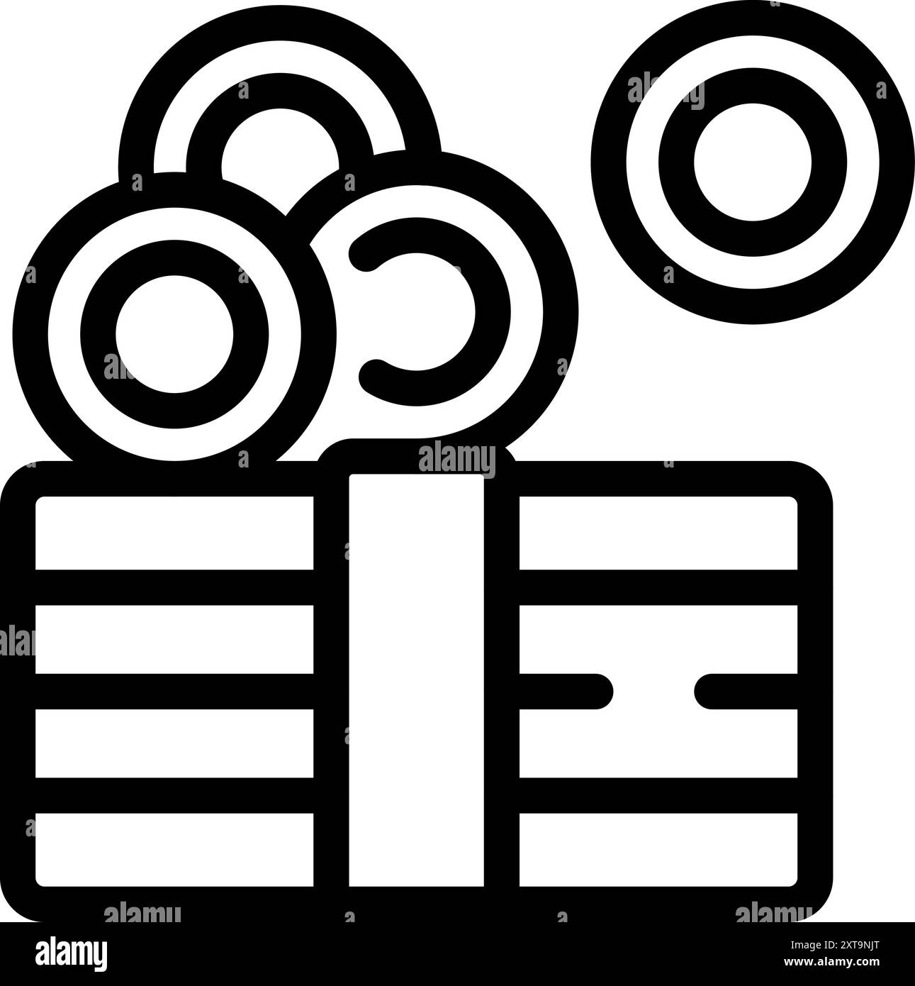 Line art vector icon of a stack of banknotes increasing with a coin ...