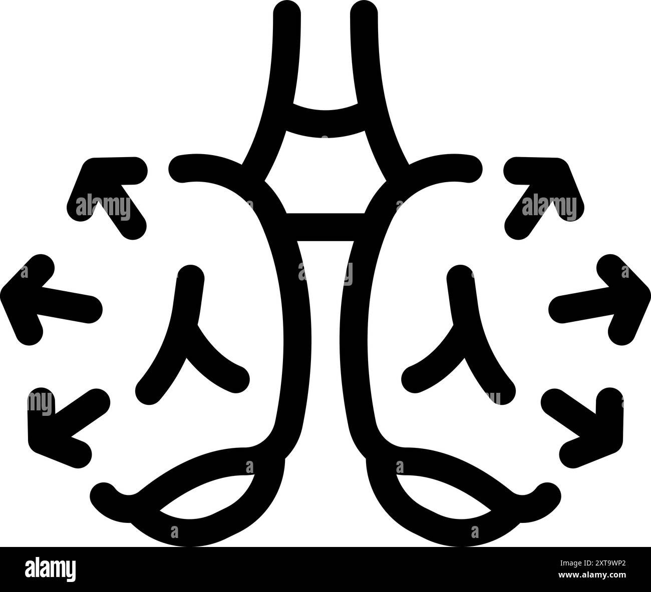 Simple black line art icon of human lungs inhaling and exhaling with ...