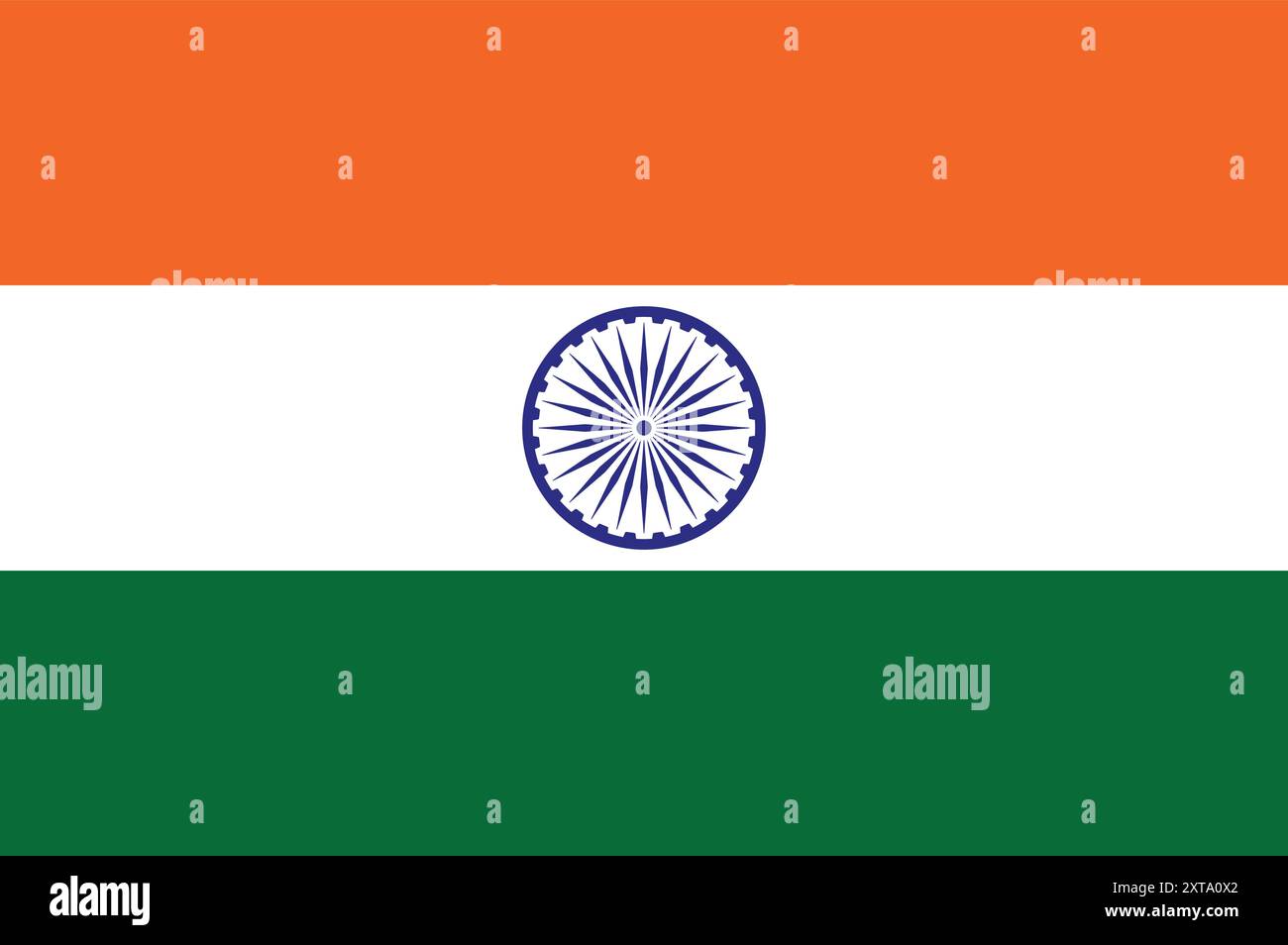 Indian flag vector with Ashok chakra in new color, Flag of India in orange, white, green and navy blue color. Stock Vector