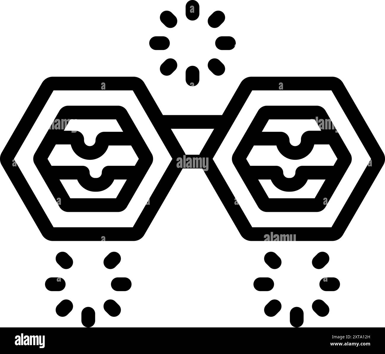 Blockchain is connecting two hexagon blocks with data transferring between them Stock Vector