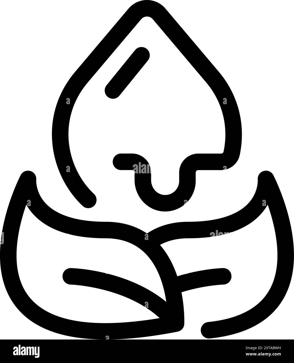Line icon of a water drop falling down on plant leaves, concept of ...