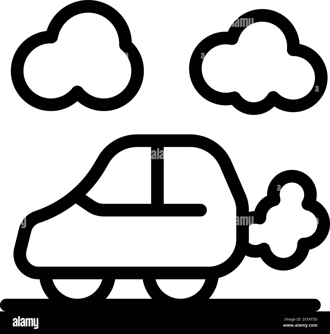 Line art vector icon of a car releasing exhaust fumes, symbolizing air pollution from vehicles Stock Vector