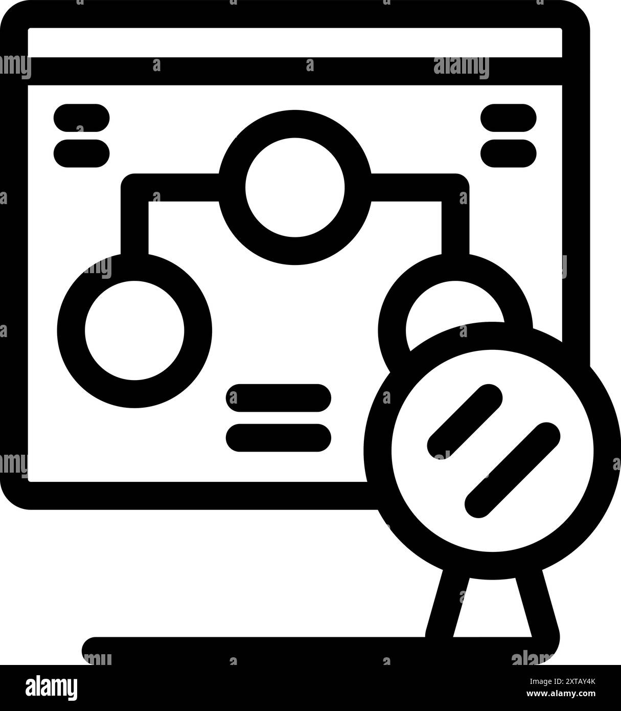 Magnifying glass is inspecting a website flowchart, symbolizing data analysis and website optimization Stock Vector