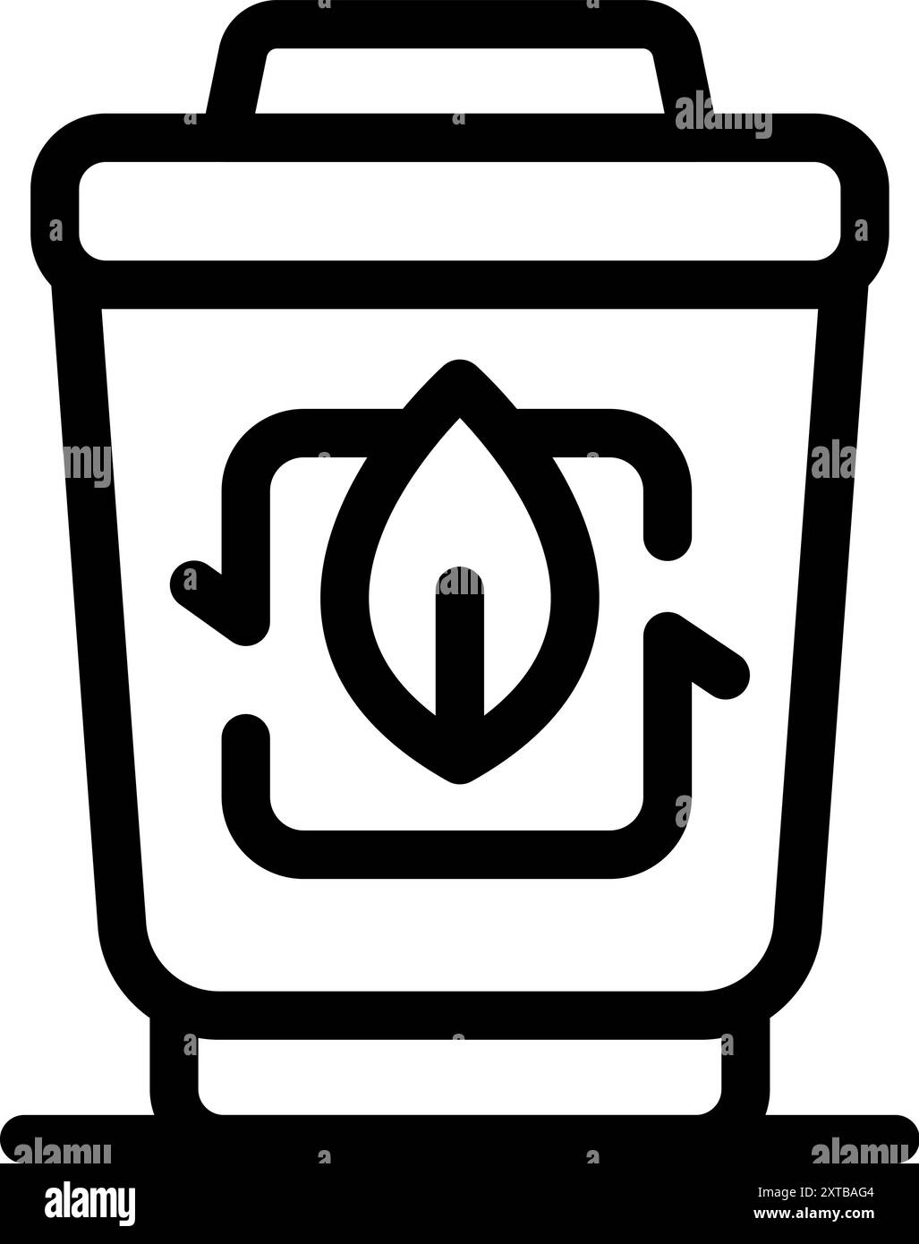 Line icon of a trash can with recycle symbol and leaf for organic garbage composting Stock Vector