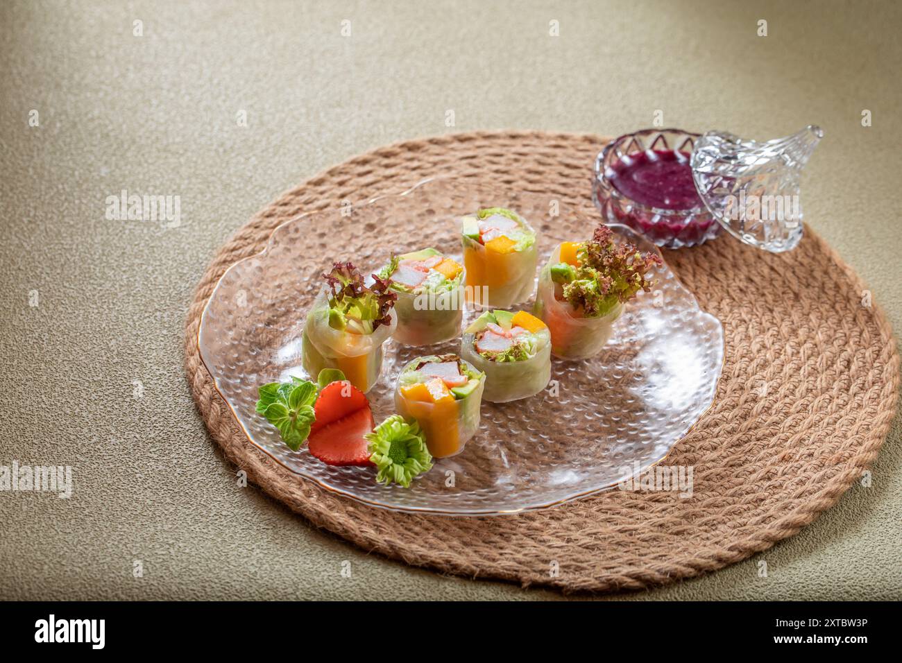Avocado Seafood Spring Rolls Stock Photo