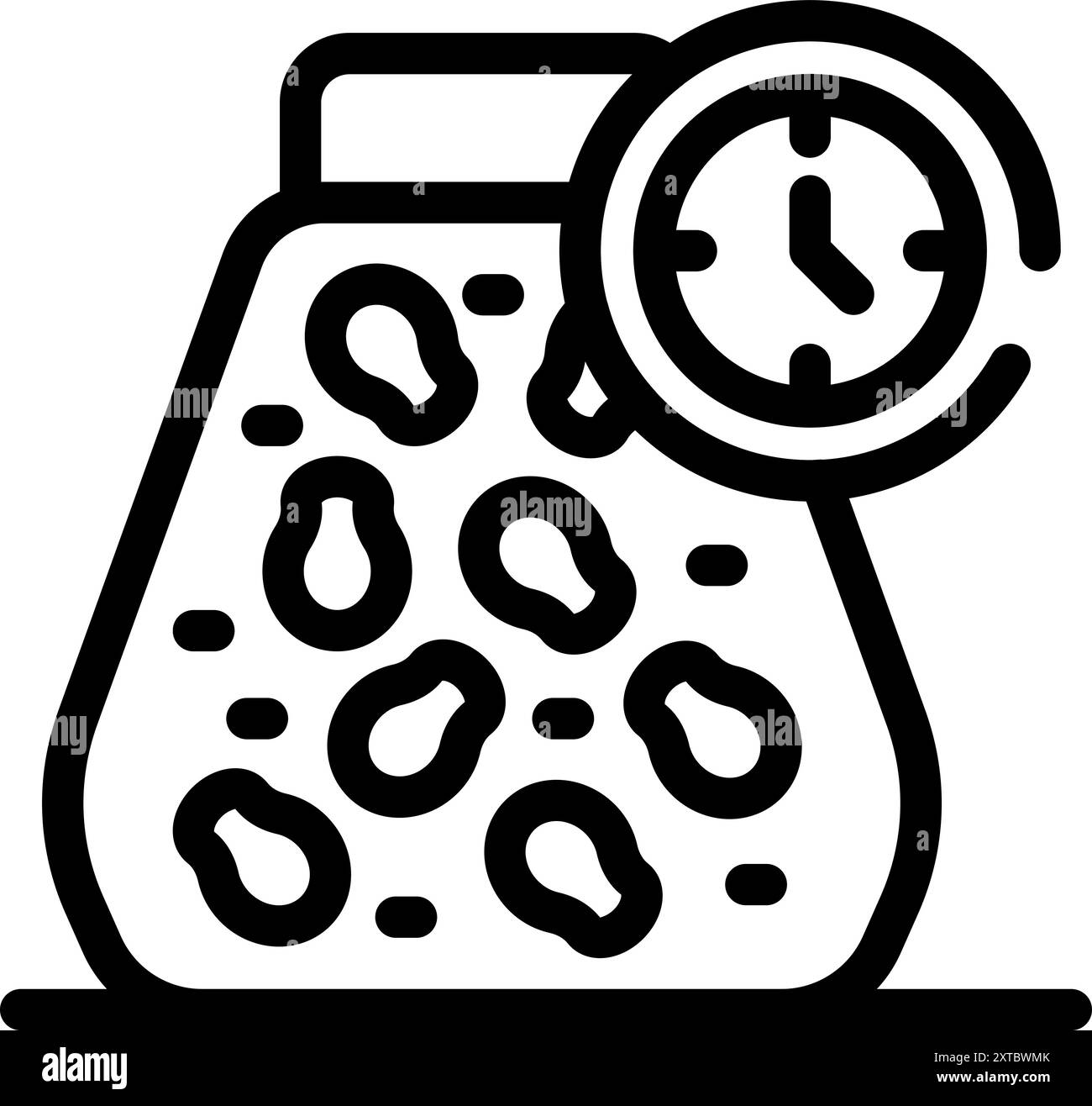 Simple icon of a glass jar filled with peanuts with a clock indicating ...