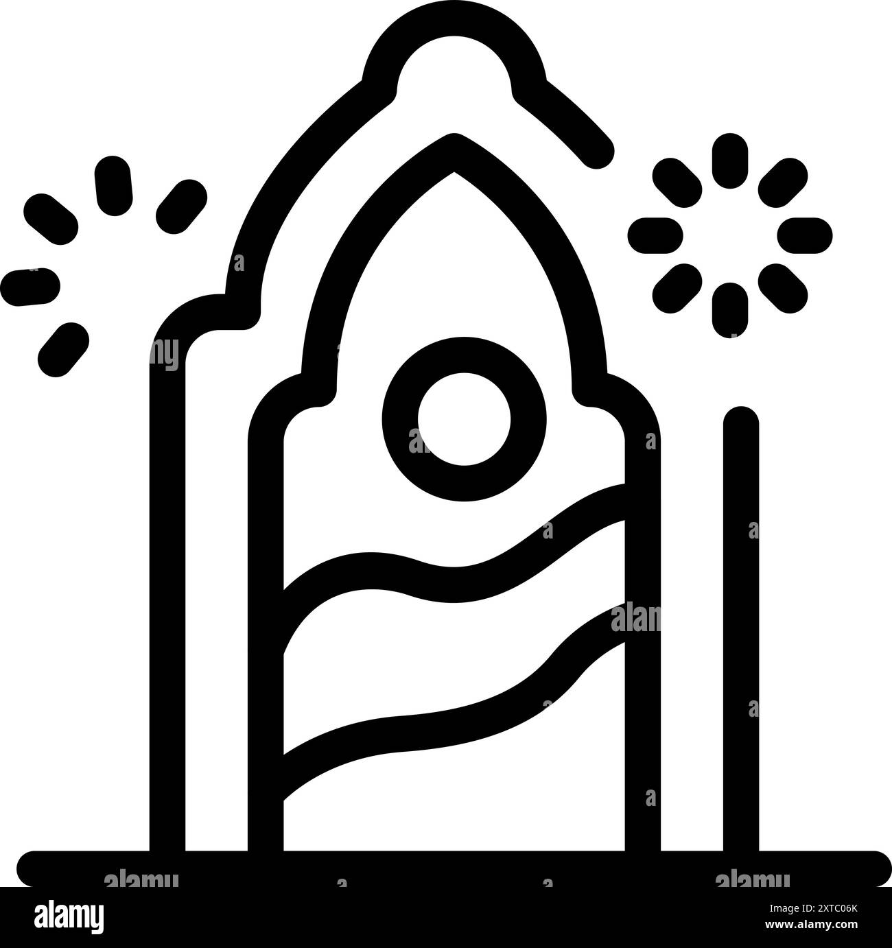 Line art vector of a rocket launching from a platform with fireworks ...
