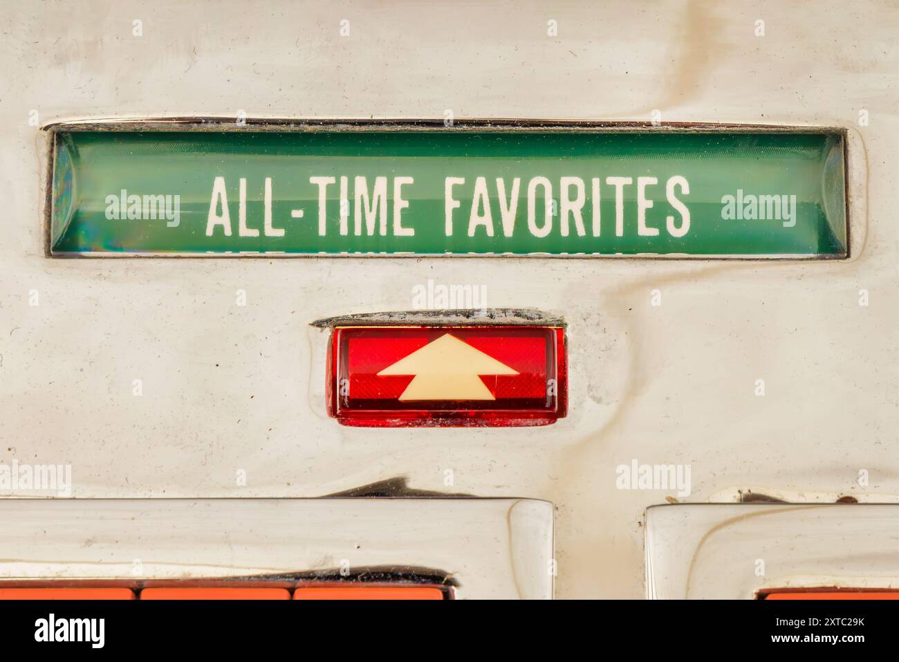 Close up of a vintage jukebox with a text label All-Time Favorites Stock Photo