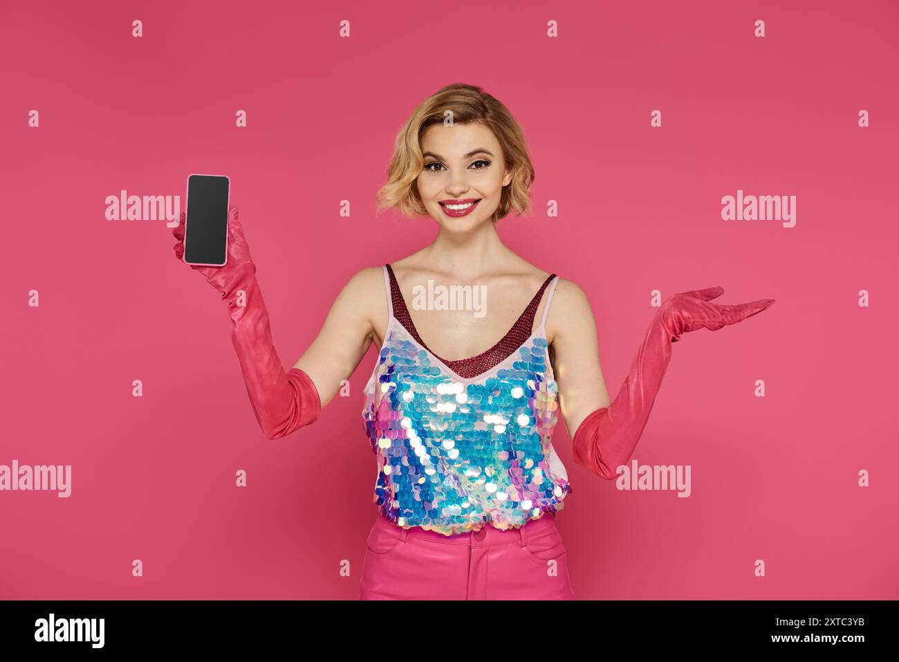 Woman in bright pink top hi-res stock photography and images - Alamy