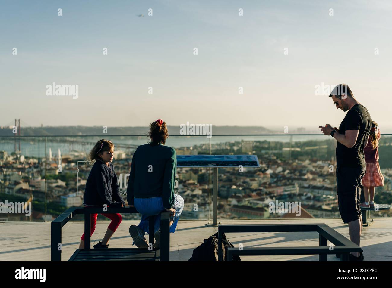 Lisbon, Portugal, with binocular binocular from Amoreiras 360 panoramic terrace. High quality photo Stock Photo