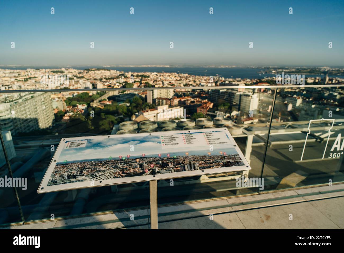 Lisbon, Portugal, with binocular binocular from Amoreiras 360 panoramic terrace. High quality photo Stock Photo