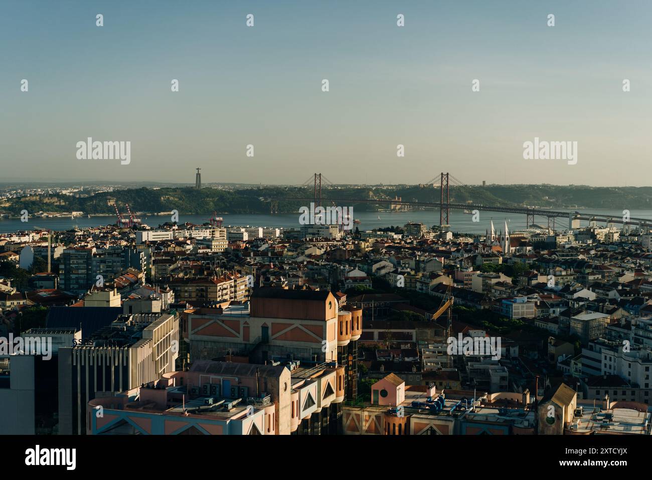 Lisbon, Portugal, with binocular binocular from Amoreiras 360 panoramic terrace. High quality photo Stock Photo