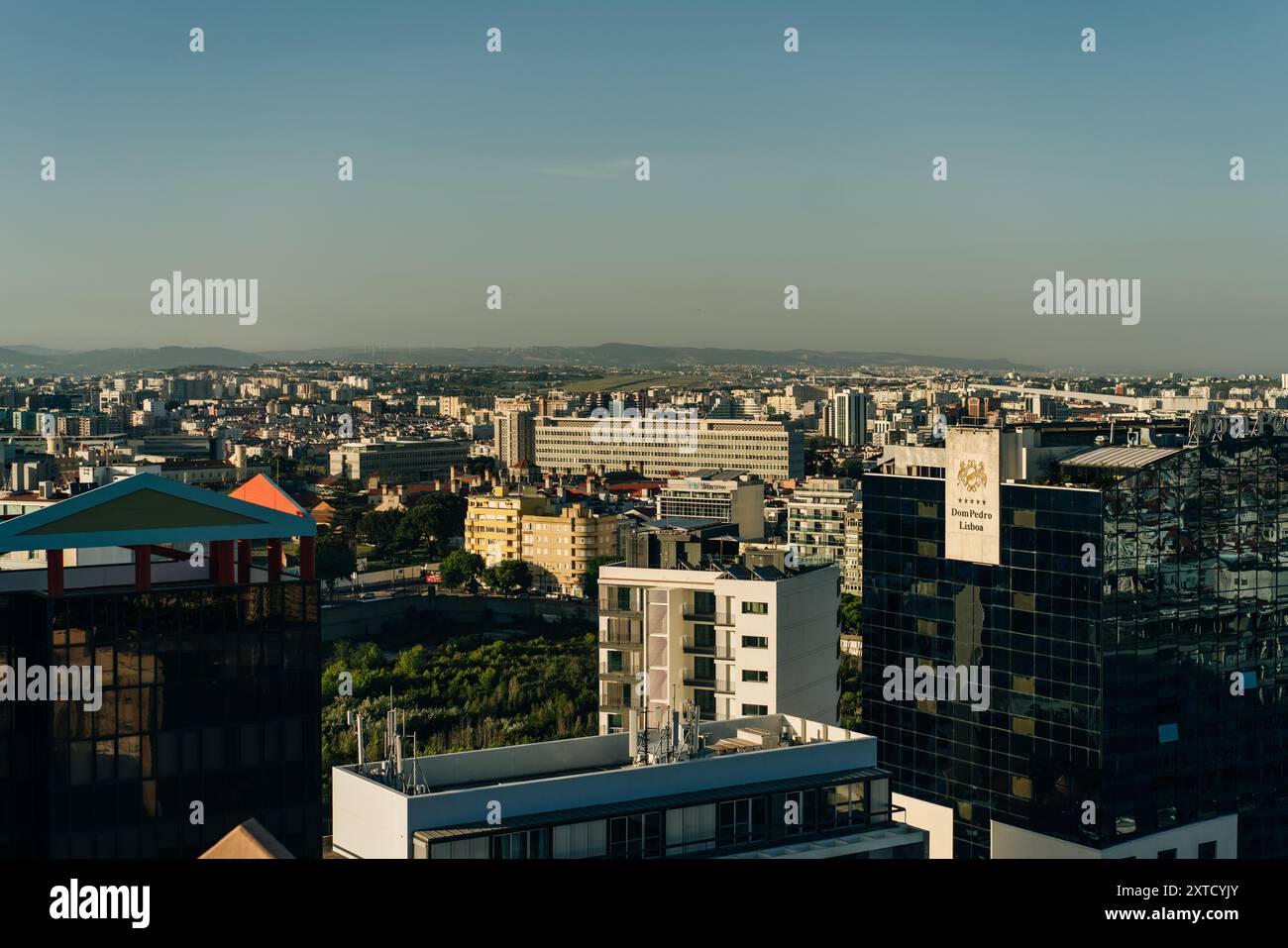 Lisbon, Portugal, with binocular binocular from Amoreiras 360 panoramic terrace. High quality photo Stock Photo