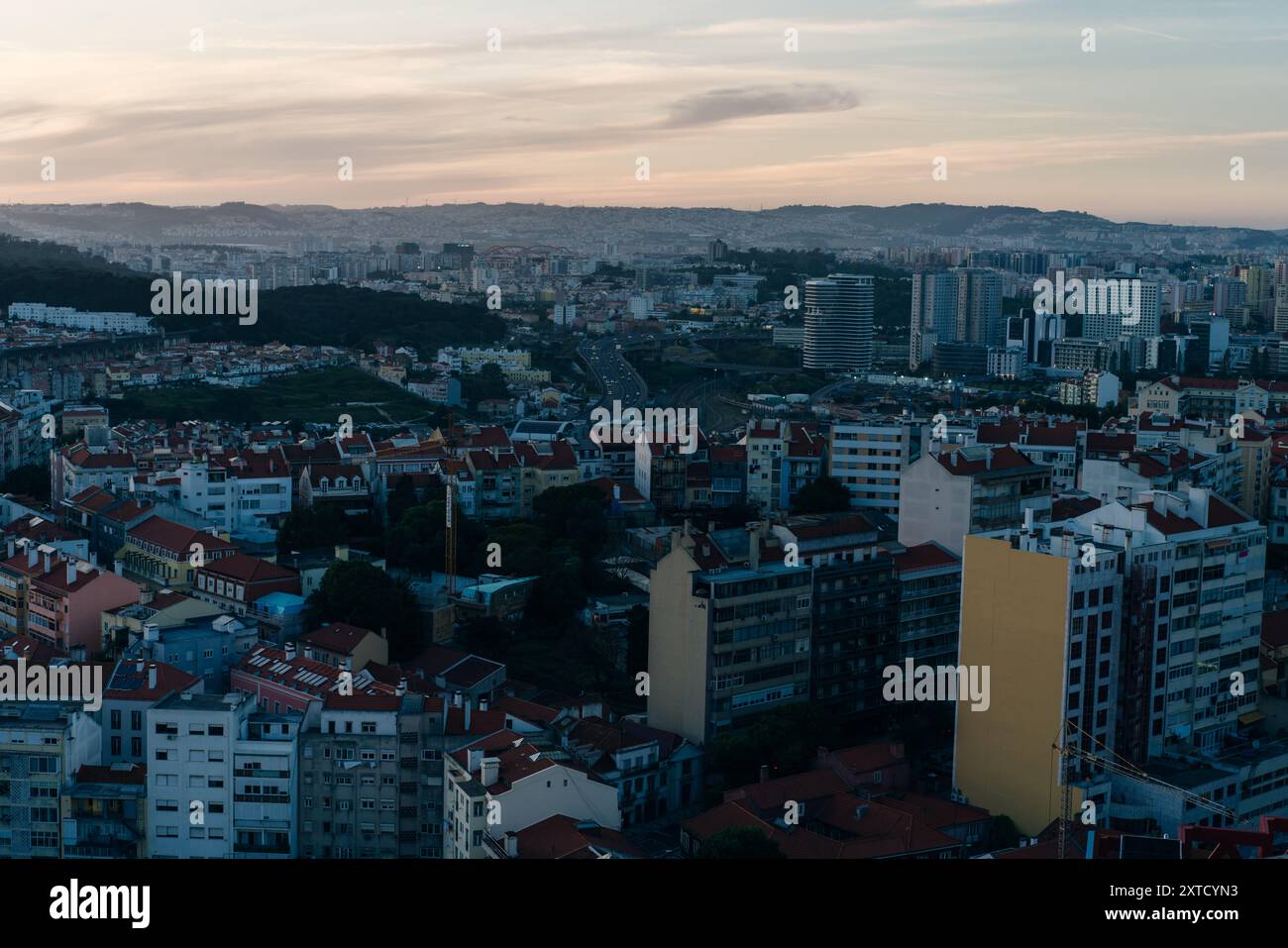 Lisbon, Portugal, with binocular binocular from Amoreiras 360 panoramic terrace. High quality photo Stock Photo