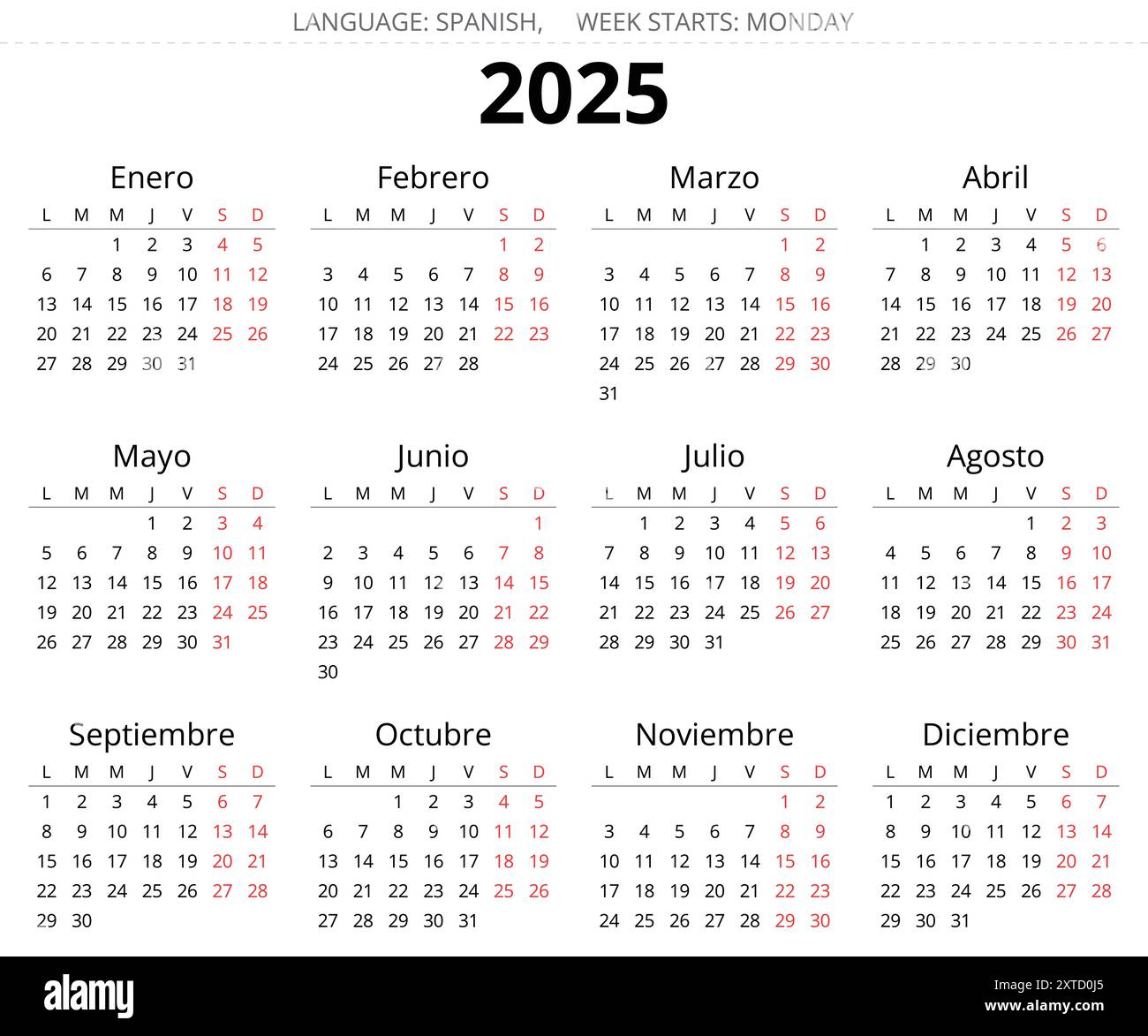 2025 year spanish calendar. Printable vector illustration for Spain Stock Vector Image & Art Alamy