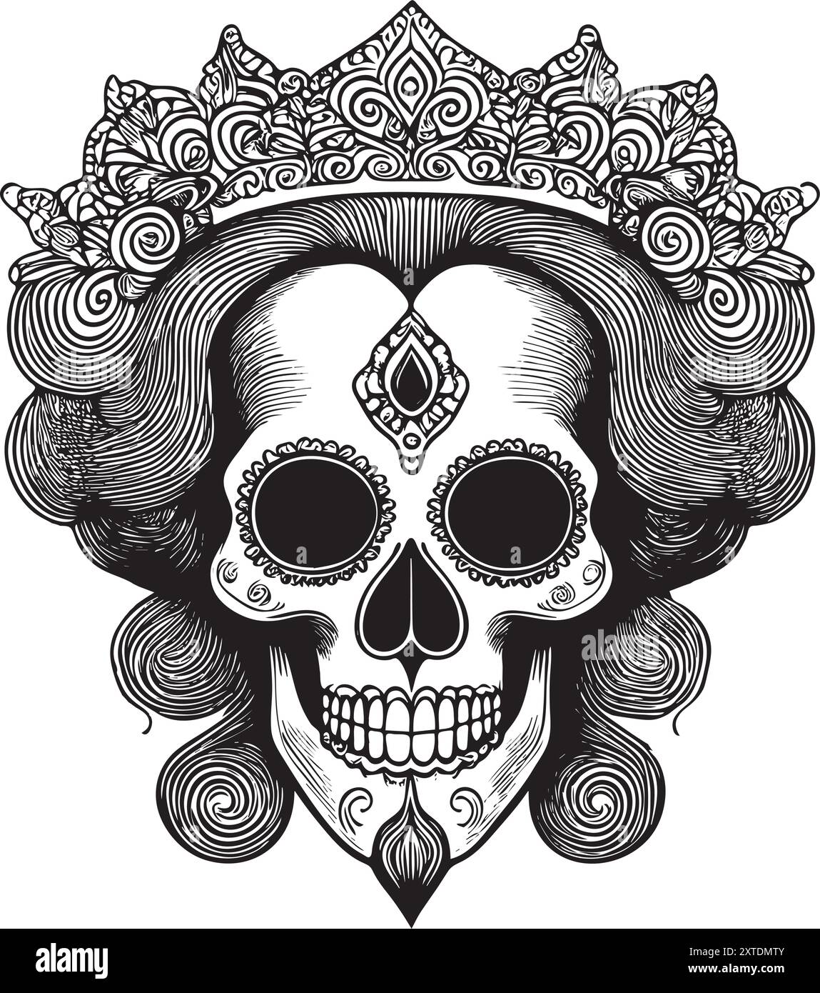 Black ink calavera design with detailed floral motifs and luxurious ...