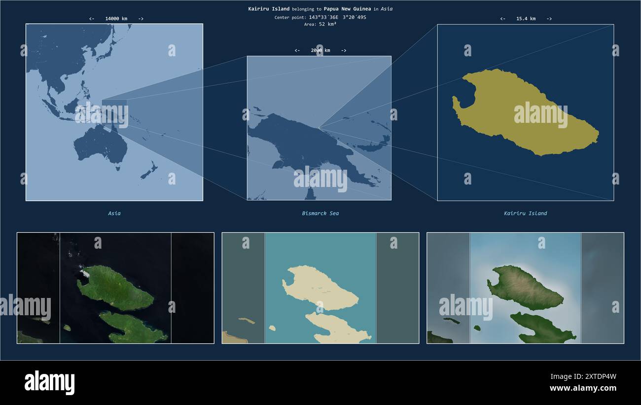 Kairiru Island In The Bismarck Sea Belonging To Papua New Guinea Kairiru Island In The Bismarck Sea Belonging To Papua New Guinea Described Location Diagram With Yellow Shape Of The Island And Sample Maps Of Its 2XTDP4W 