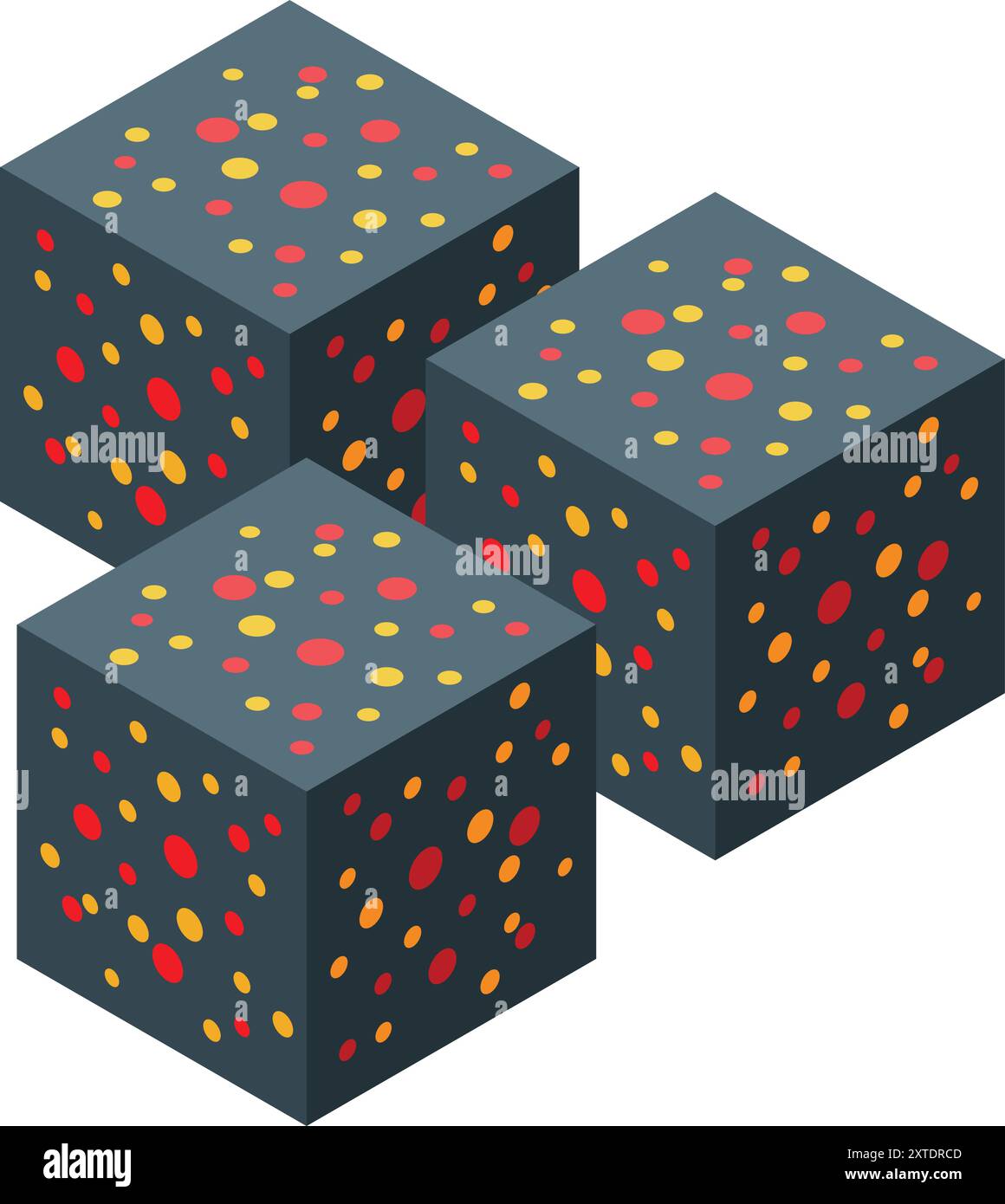 Three isometric cubes representing a digital mining platform extracting cryptocurrency using blockchain technology Stock Vector
